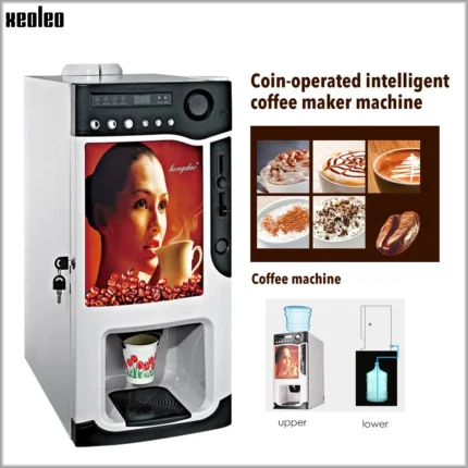 Xeoleo Automatic Coin Coffee 3 Canisters 1600ml*3 Beverage Vending Coffee Machine 820W Commercial Coin Arop Coffee Maker Machine